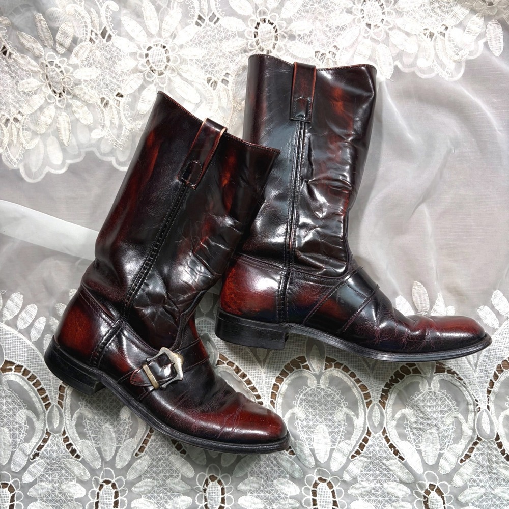 Vintage Sears Mens Oxblood Burgundy Harness Engineer Boots Square Toe 8 D